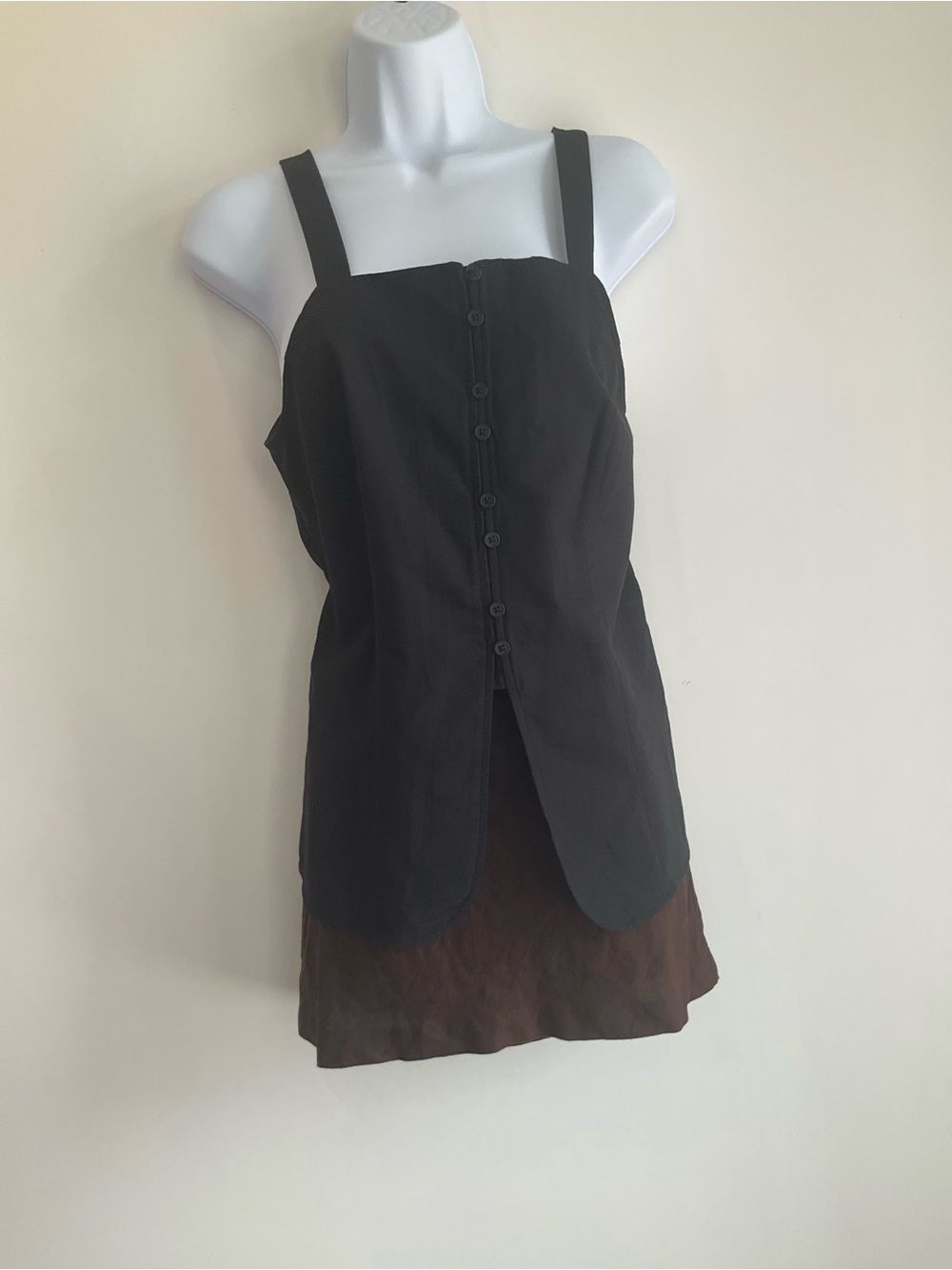 a new day Black Button-Front Mini Dress with Brown Slip